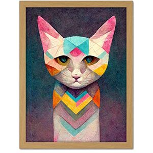 Wee Blue Coo Geometric Colourful Multicoloured Pastel Cat Painting Artwork Framed Wall Art Print 18X24 Inch Wee Blue Coo Geometric Colourful Multicoloured Pastel Cat Painting Artwork Framed Wall Art Print 18X24 Inch