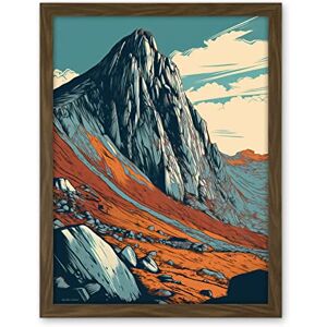 Artery8 Tryfan Mountain Peak Landscape Teal Brown Linocut Artwork Framed Wall Art Print 18X24 Inch Artery8 Tryfan Mountain Peak Landscape Teal Brown Linocut Artwork Framed Wall Art Print 18X24 Inch