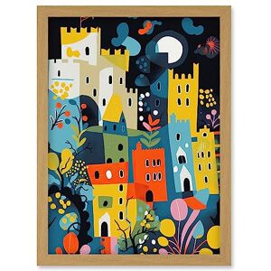 Artery8 Nottingham at Night Abstract Folk Art Cityscape Artwork Framed Wall Art Print A4 Artery8 Nottingham at Night Abstract Folk Art Cityscape Artwork Framed Wall Art Print A4