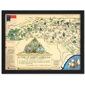 Artery8 Map Pugh 1937 North Carolina Nature Lovers Pictorial Artwork Framed Wall Art Print 18X24 Inch Artery8 Map Pugh 1937 North Carolina Nature Lovers Pictorial Artwork Framed Wall Art Print 18X24 Inch