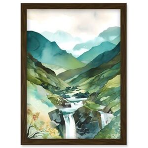 Artery8 River Cascades Waterfall in Misty Landscape Modern Watercolour Painting Artwork Framed Wall Art Print A4 Artery8 River Cascades Waterfall in Misty Landscape Modern Watercolour Painting Artwork Framed Wall Art Print A4