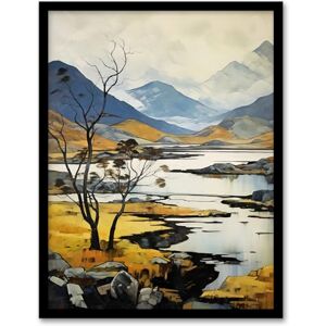 Artery8 Scottish Highlands In Autumn Oil Painting Ochre Blue Misty Mountains And Serene Lake Artwork Framed Wall Art Print A4 Artery8 Scottish Highlands In Autumn Oil Painting Ochre Blue Misty Mountains And Serene Lake Artwork Framed Wall Art Print A4