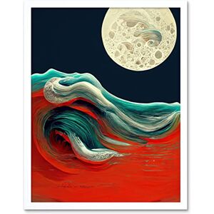 Wee Blue Coo Full Moon on Red Ocean Waves Swirl Abstract Painting Art Print Framed Poster Wall Decor 12x16 inch Wee Blue Coo Full Moon on Red Ocean Waves Swirl Abstract Painting Art Print Framed Poster Wall Decor 12x16 inch
