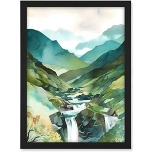 Artery8 River Cascades Waterfall in Misty Landscape Modern Watercolour Painting Artwork Framed A3 Wall Art Print Artery8 River Cascades Waterfall in Misty Landscape Modern Watercolour Painting Artwork Framed A3 Wall Art Print