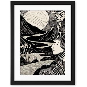 Artery8 Earth Goddess River Mountain Landscape Linocut Artwork Framed Wall Art Print 18X24 Inch Artery8 Earth Goddess River Mountain Landscape Linocut Artwork Framed Wall Art Print 18X24 Inch