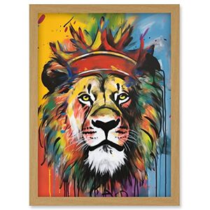 Artery8 King of the Jungle Lion with Crown - A4 - Light Oak - Framed Wall Art Artery8 King of the Jungle Lion with Crown - A4 - Light Oak - Framed Wall Art