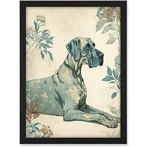 Artery8 Blue Great Dane Dog with Flower Pattern Fur Coat Modern Illustration Artwork Framed A3 Wall Art Print Artery8 Blue Great Dane Dog with Flower Pattern Fur Coat Modern Illustration Artwork Framed A3 Wall Art Print