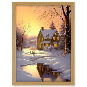 Artery8 Sunrise Winter Cottage Landscape Oil Painting Snowy Countryside Snow Lake Trees Artwork Framed A3 Wall Art Print Artery8 Sunrise Winter Cottage Landscape Oil Painting Snowy Countryside Snow Lake Trees Artwork Framed A3 Wall Art Print