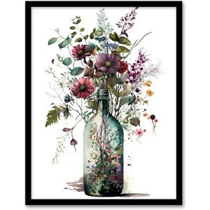 Wee Blue Coo Elegant Floral Bouquet in Wine Bottle Vase Watercolour Painting Orange and Purple Spring Flower Blooms Artwork Framed Wall Art Print A4 Wee Blue Coo Elegant Floral Bouquet in Wine Bottle Vase Watercolour Painting Orange and Purple Spring Flower Blooms Artwork Framed Wall Art Print A4