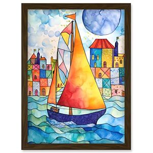 Artery8 - Sailboat - Brown - A4 - Framed Wall Art Artery8 - Sailboat - Brown - A4 - Framed Wall Art
