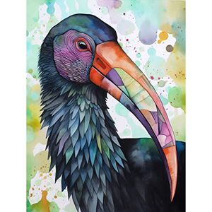 Artery8 Northern Bald Ibis Bird With Multicoloured Beak Folk Art Watercolour Painting Extra Large XL Wall Art Poster Print Artery8 Northern Bald Ibis Bird With Multicoloured Beak Folk Art Watercolour Painting Extra Large XL Wall Art Poster Print