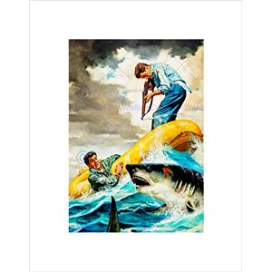 Wee Blue Coo Pulp Fiction Illustration Shark Attack Wall Art Print Wee Blue Coo Pulp Fiction Illustration Shark Attack Wall Art Print