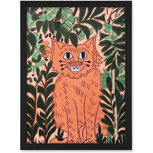 Artery8 Ginger Orange Tabby Cat in Plants Modern Folk Art Artwork Framed A3 Wall Art Print Artery8 Ginger Orange Tabby Cat in Plants Modern Folk Art Artwork Framed A3 Wall Art Print