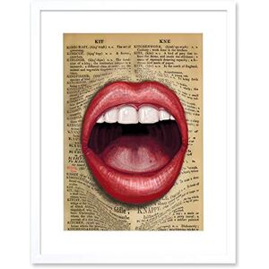 Wee Blue Coo Upcycle Dictionary Mouth Surreal Lips Artwork Framed Wall Art Print 12X16 Inch Wee Blue Coo Upcycle Dictionary Mouth Surreal Lips Artwork Framed Wall Art Print 12X16 Inch