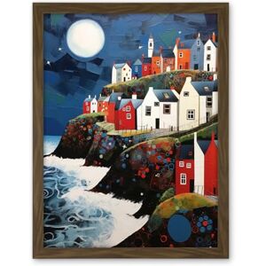 Artery8 Seaside Village Houses on Cliff Folk Art Oil Painting Bathroom Artwork Full Moon Night Waves Coastal Landscape Artwork Framed Wall Art Print 18X24 Inch Artery8 Seaside Village Houses on Cliff Folk Art Oil Painting Bathroom Artwork Full Moon Night Waves Coastal Landscape Artwork Framed Wall Art Print 18X24 Inch