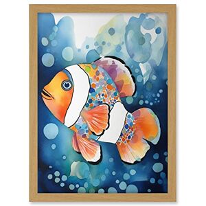 Artery8 Clownfish With Multicoloured Spot Pattern Folk Art Watercolour Painting Artwork Framed A3 Wall Art Print Artery8 Clownfish With Multicoloured Spot Pattern Folk Art Watercolour Painting Artwork Framed A3 Wall Art Print