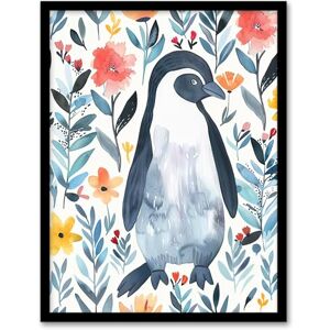 Artery8 Shy Penguin in Flower Garden Bright Floral Living Room Artwork Framed Wall Art Print A4 Artery8 Shy Penguin in Flower Garden Bright Floral Living Room Artwork Framed Wall Art Print A4