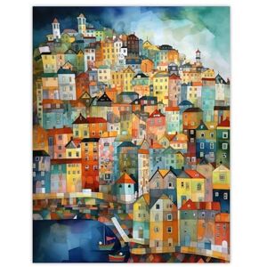 Wee Blue Coo Seaside Village Folk Art Watercolour Painting Colourful Coastal Townscape Extra Large XL Wall Art Poster Print Wee Blue Coo Seaside Village Folk Art Watercolour Painting Colourful Coastal Townscape Extra Large XL Wall Art Poster Print