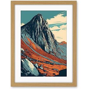 Artery8 Tryfan Mountain Peak Landscape Teal Brown Linocut Artwork Framed Wall Art Print 18X24 Inch Artery8 Tryfan Mountain Peak Landscape Teal Brown Linocut Artwork Framed Wall Art Print 18X24 Inch