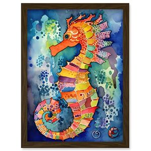 Artery8 - Seahorse Folk Art - Framed - A4 - Wall Art Artery8 - Seahorse Folk Art - Framed - A4 - Wall Art