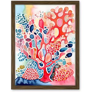 Artery8 Pink And Blue Coral Folk Art Watercolour Painting Artwork Framed Wall Art Print 18X24 Inch Artery8 Pink And Blue Coral Folk Art Watercolour Painting Artwork Framed Wall Art Print 18X24 Inch