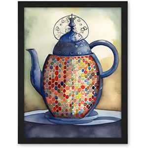 Artery8 Enamelled Teapot Colourful Tea Kettle Folk Art Watercolour Painting Artwork Framed Wall Art Print 18X24 Inch Artery8 Enamelled Teapot Colourful Tea Kettle Folk Art Watercolour Painting Artwork Framed Wall Art Print 18X24 Inch
