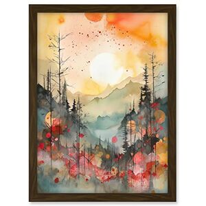 Artery8 Sunrise Over Misty Mountain Forest Landscape Modern Watercolour Painting Artwork Framed A3 Wall Art Print Artery8 Sunrise Over Misty Mountain Forest Landscape Modern Watercolour Painting Artwork Framed A3 Wall Art Print