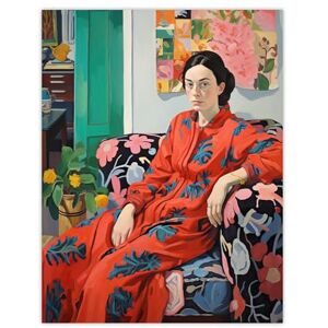 Wee Blue Coo Serious Pattern Clasher Woman Lounge Posing for Portrait Red Green Blue Oil Painting Extra Large XL Wall Art Poster Print Wee Blue Coo Serious Pattern Clasher Woman Lounge Posing for Portrait Red Green Blue Oil Painting Extra Large XL Wall Art Poster Print