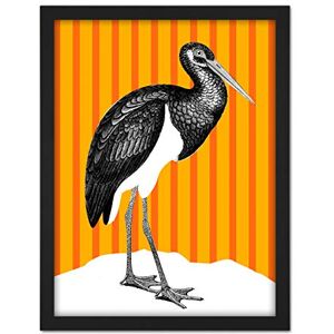 Wee Blue Coo Tall Birds On Stripes Black Stork Orange Artwork Framed Wall Art Print 18X24 Inch Wee Blue Coo Tall Birds On Stripes Black Stork Orange Artwork Framed Wall Art Print 18X24 Inch