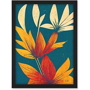Doppelganger33 LTD Abstract Tropical Leaf Linocut Flowers Blue Gold Artwork Framed A3 Wall Art Print Doppelganger33 LTD Abstract Tropical Leaf Linocut Flowers Blue Gold Artwork Framed A3 Wall Art Print