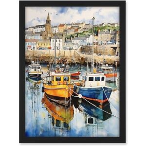 Artery8 Penzance Harbour Trawler Boats Promenade Watercolour Painting Cornwall Coastal Townscape Artwork Framed A3 Wall Art Print Artery8 Penzance Harbour Trawler Boats Promenade Watercolour Painting Cornwall Coastal Townscape Artwork Framed A3 Wall Art Print