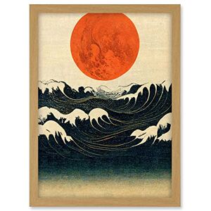 Doppelganger33 LTD Minimalist Large Orange Moon Over Ocean Waves Ukiyo-e Style Artwork Framed A3 Wall Art Print Doppelganger33 LTD Minimalist Large Orange Moon Over Ocean Waves Ukiyo-e Style Artwork Framed A3 Wall Art Print