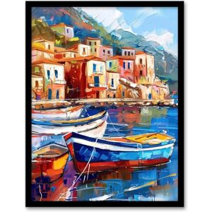Artery8 Colourful Fishing Village Oil Painting Harbour Living Room Artwork Framed Wall Art Print A4 Artery8 Colourful Fishing Village Oil Painting Harbour Living Room Artwork Framed Wall Art Print A4