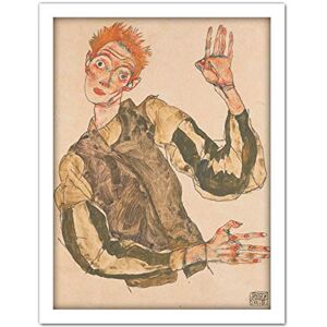 Fine Art Prints Egon Schiele Self Portrait With Striped Armlets Large Framed Art Print Poster Wall Decor 18x24 Fine Art Prints Egon Schiele Self Portrait With Striped Armlets Large Framed Art Print Poster Wall Decor 18x24