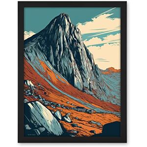 Artery8 Tryfan Mountain Peak Landscape Teal Brown Linocut Artwork Framed Wall Art Print 18X24 Inch Artery8 Tryfan Mountain Peak Landscape Teal Brown Linocut Artwork Framed Wall Art Print 18X24 Inch