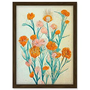 Doppelganger33 LTD Boho Marigold Flowers Teal Orange Painting Artwork Framed A3 Wall Art Print Doppelganger33 LTD Boho Marigold Flowers Teal Orange Painting Artwork Framed A3 Wall Art Print