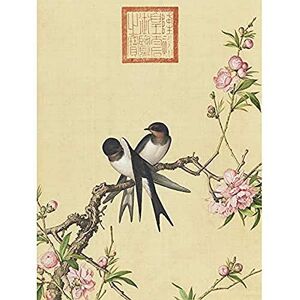 Fine Art Prints Castiglione Leinwandbild, Motiv: Pfirsichblüte, Vögel, Gemälde, Kunstdruck, Premium-Wanddekoration, Poster Fine Art Prints Castiglione Leinwandbild, Motiv: Pfirsichblüte, Vögel, Gemälde, Kunstdruck, Premium-Wanddekoration, Poster