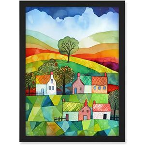 Artery8 Rural Landscape Rainbow Countryside Folk Art Watercolour Painting Artwork Framed A3 Wall Art Print Artery8 Rural Landscape Rainbow Countryside Folk Art Watercolour Painting Artwork Framed A3 Wall Art Print