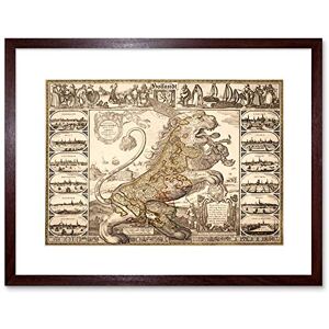 Wee Blue Coo Map Antique Lion Netherlands Leo Visscher Framed Wall Art Print Wee Blue Coo Map Antique Lion Netherlands Leo Visscher Framed Wall Art Print