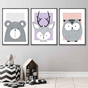 ARTZE Wall Art Nursery Forest Animals Art Prints 3-Piece Set, 30 cm Width x 40 cm Height, Pink/Lilac ARTZE Wall Art Nursery Forest Animals Art Prints 3-Piece Set, 30 cm Width x 40 cm Height, Pink/Lilac