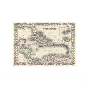 Wee Blue Coo 1855 Colton Map The West Indies Vintage Picture Wall Art Print Wee Blue Coo 1855 Colton Map The West Indies Vintage Picture Wall Art Print