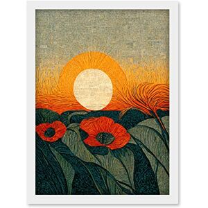 Doppelganger33 LTD Abstract Sunrise Over Poppy Meadow William Morris Style Artwork Framed Wall Art Print A4 Doppelganger33 LTD Abstract Sunrise Over Poppy Meadow William Morris Style Artwork Framed Wall Art Print A4