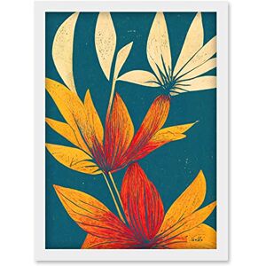 Doppelganger33 LTD Abstract Tropical Leaf Linocut Flowers Blue Gold Artwork Framed Wall Art Print A4 Doppelganger33 LTD Abstract Tropical Leaf Linocut Flowers Blue Gold Artwork Framed Wall Art Print A4