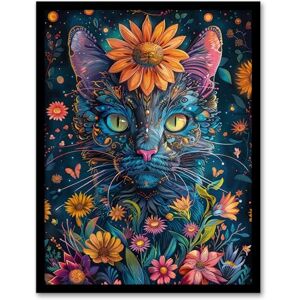Artery8 Mystic Cat in Flowers Hippy Night Abstract Animal For Living Room Artwork Framed Wall Art Print 18X24 Inch Artery8 Mystic Cat in Flowers Hippy Night Abstract Animal For Living Room Artwork Framed Wall Art Print 18X24 Inch