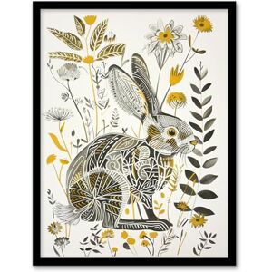 Artery8 Bunny Rabbit Flowers Yellow Grey Bright Folk Art Living Room Artwork Framed Wall Art Print A4 Artery8 Bunny Rabbit Flowers Yellow Grey Bright Folk Art Living Room Artwork Framed Wall Art Print A4