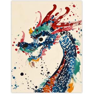 Artery8 Colourful Chinese Dragon Watercolour Paint Splat For Living Room Extra Large XL Wall Art Poster Print Artery8 Colourful Chinese Dragon Watercolour Paint Splat For Living Room Extra Large XL Wall Art Poster Print