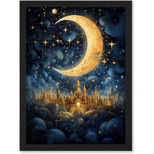 Artery8 Golden City in the Clouds Surreal Artwork Blue Gold Crescent Moon Starry Night Fairytale Artwork Framed A3 Wall Art Print Artery8 Golden City in the Clouds Surreal Artwork Blue Gold Crescent Moon Starry Night Fairytale Artwork Framed A3 Wall Art Print