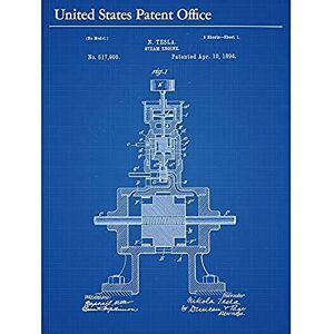 Artery8 Tesla Steam Engine 1894 View 1 Vintage Patent Plan Unframed Wall Art Print Poster Home Decor Premium Artery8 Tesla Steam Engine 1894 View 1 Vintage Patent Plan Unframed Wall Art Print Poster Home Decor Premium