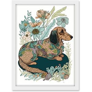 Artery8 Multicoloured Fur Dachshund Dog with Spring Flowers Modern Watercolour Illustration Artwork Framed A3 Wall Art Print Artery8 Multicoloured Fur Dachshund Dog with Spring Flowers Modern Watercolour Illustration Artwork Framed A3 Wall Art Print