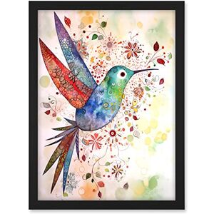 Artery8 Hummingbird With Flower Patterns Folk Art Watercolour Painting Artwork Framed A3 Wall Art Print Artery8 Hummingbird With Flower Patterns Folk Art Watercolour Painting Artwork Framed A3 Wall Art Print